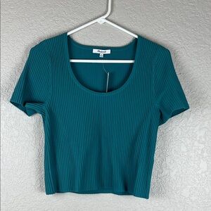 NWT Madewell Teal Short Sleeve Ribbed Top Cropped Shirt